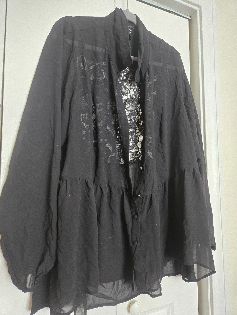 Torrid Black Sheer Lace-Panel Peplum Women's Blouse 3x